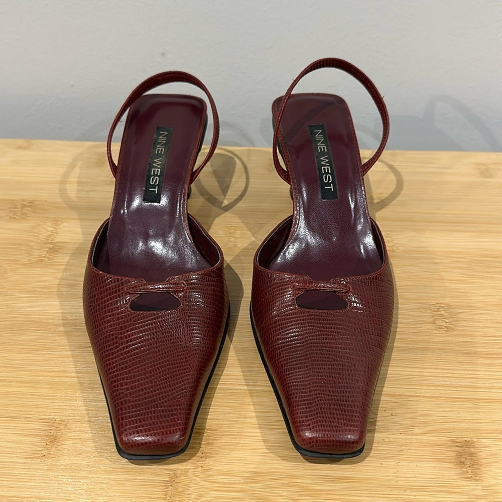 Nine West Cranberry wine sling back pointy toe kitten heels 1.5 inch heel